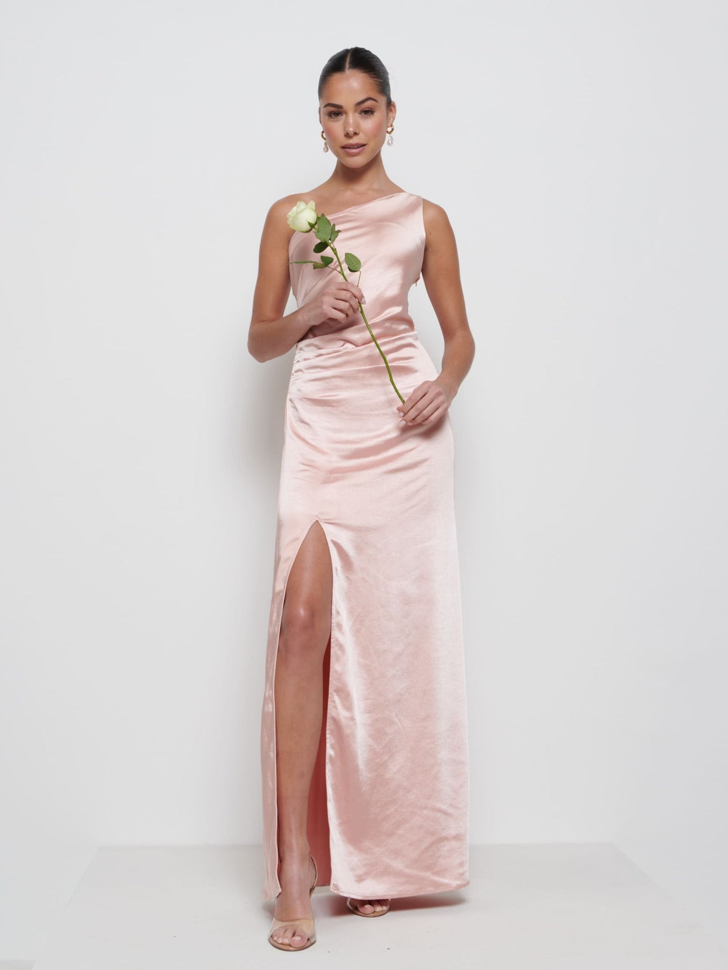 Amelia Ruched Maxi Bridesmaid Dress - Matte True Blush