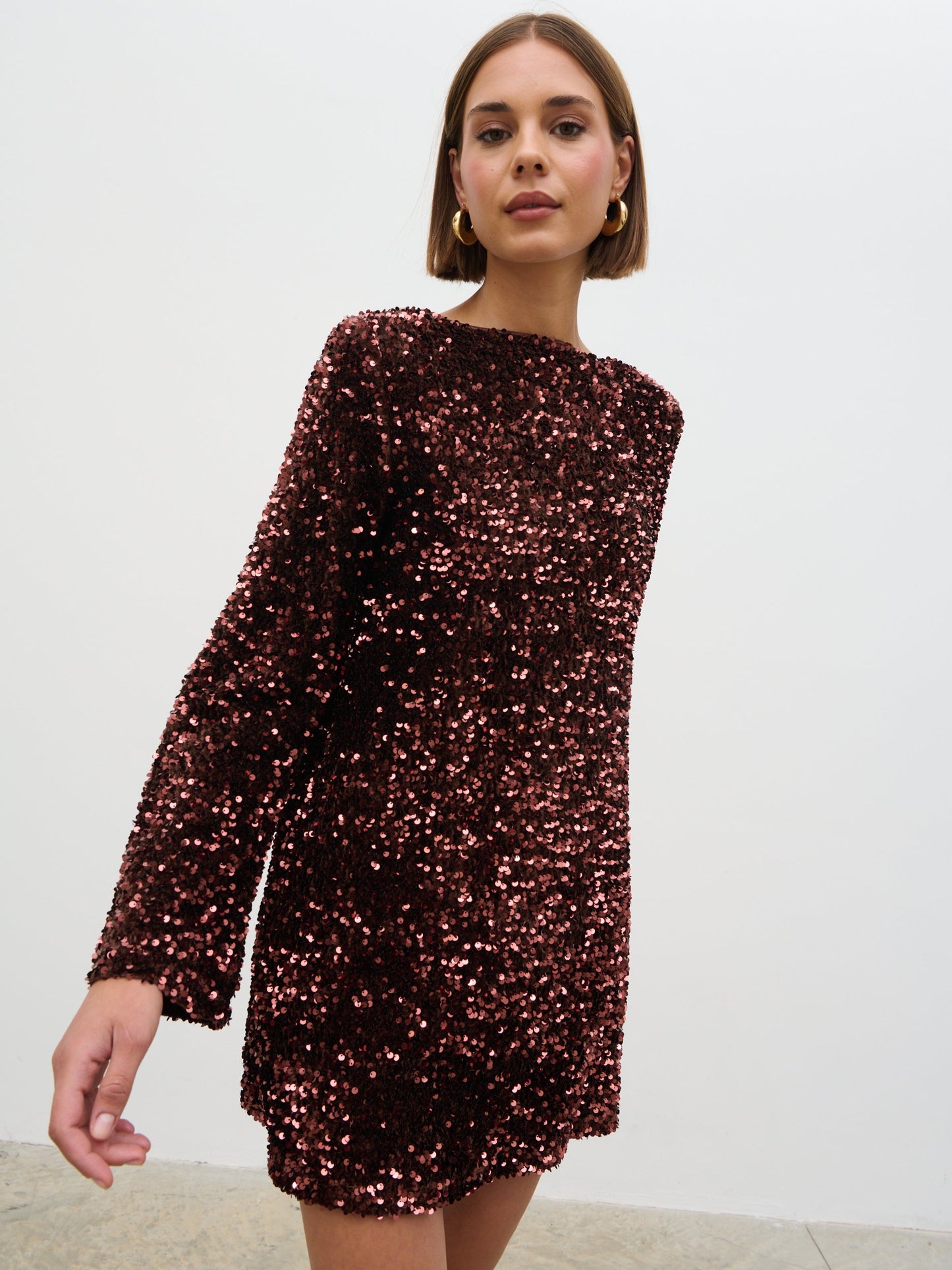 Bow Sequin Mini Dress - Chocolate