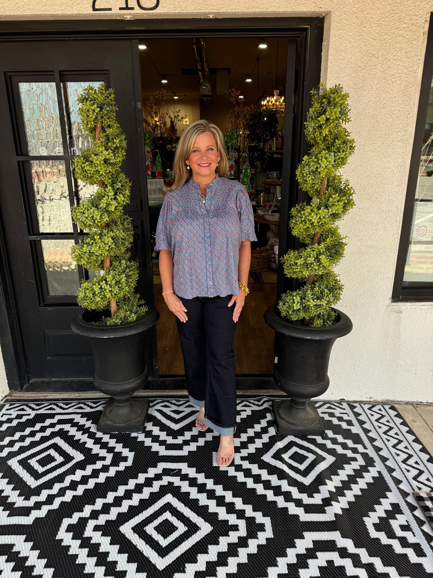 Ivy Jane Block Floral Tuck Blouse