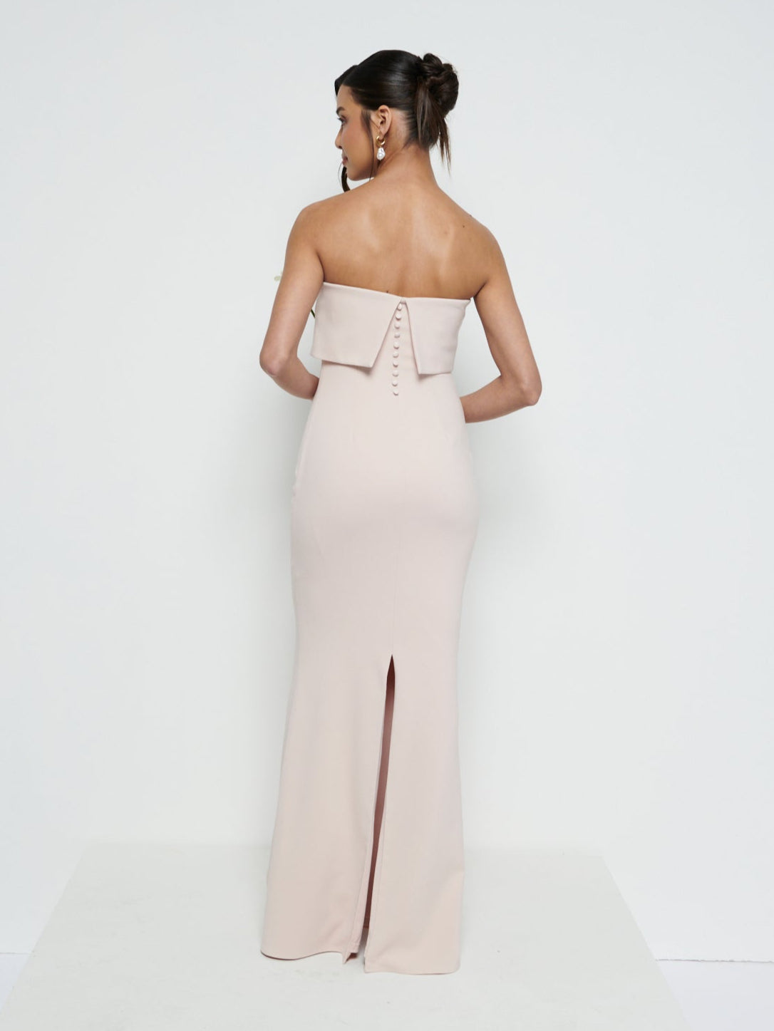 Julia Strapless Crepe Maxi Bridesmaid Dress - Blush