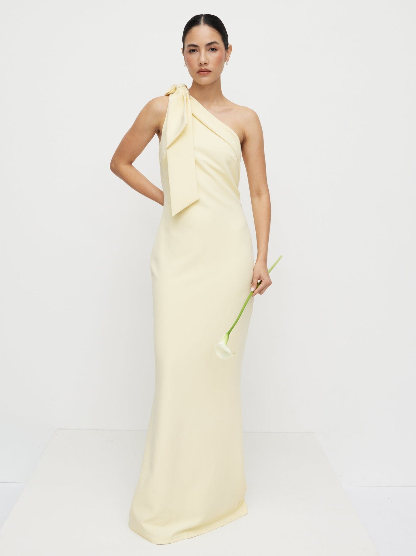 Nevaeh One Shoulder Crepe Maxi Dress - Lemon