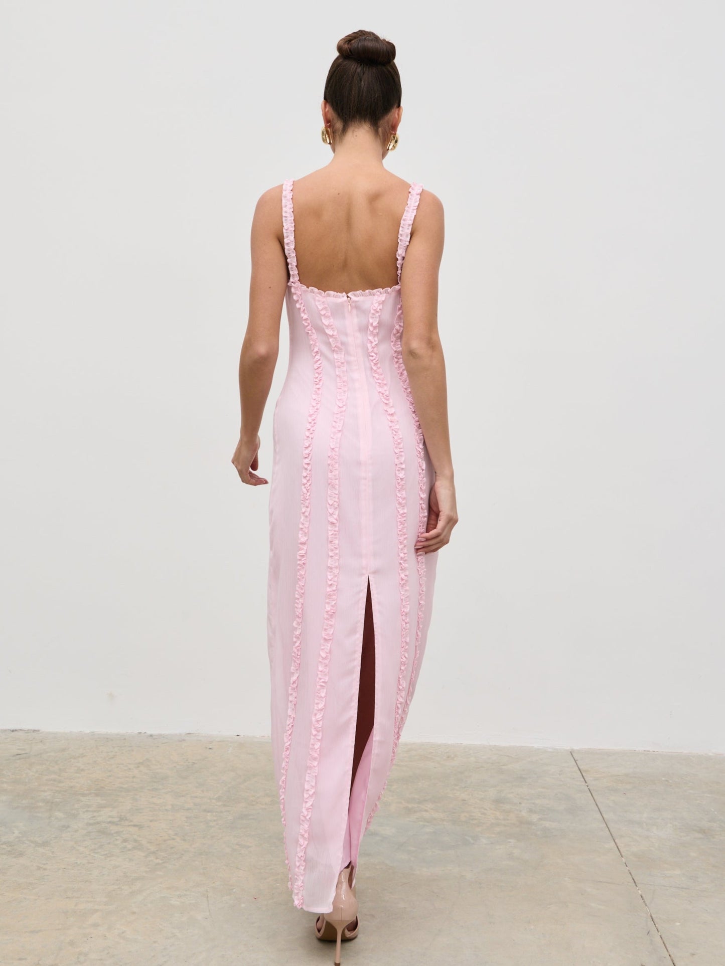 Ola Sweetheart Frill Maxi Dress - Peony Pink