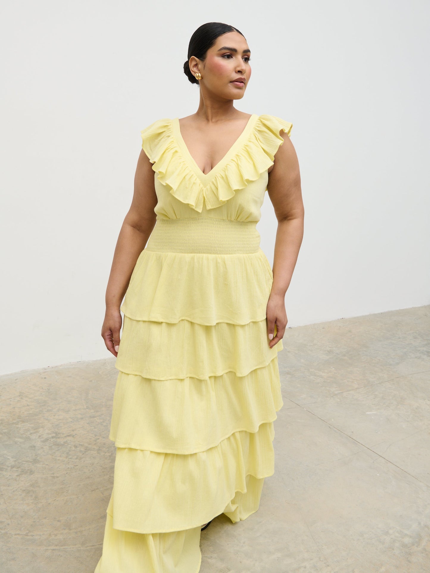 Opal Ruffle Maxi Dress Curve - Lemon