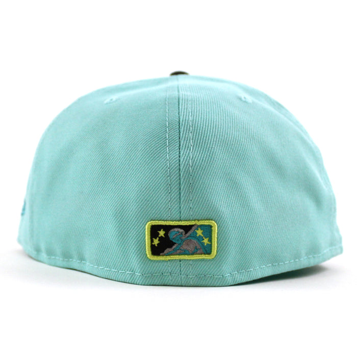 Buffalo Bisons 25TH ANNIVERSARY New Era 59Fifty Fitted Hat (Glow in the Dark BLUE TINT DK GRAPHITE TEAL BREEZE Under Brim)