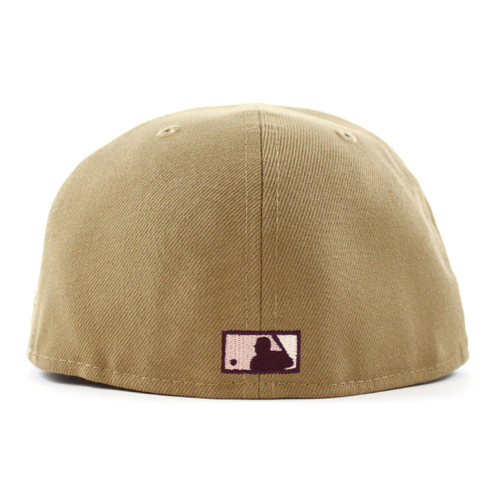 Chicago White Sox COMISKEY PARK New Era Fitted 59Fifty Hat (Glow in the Dark Khaki Camel Maroon Under Brim)