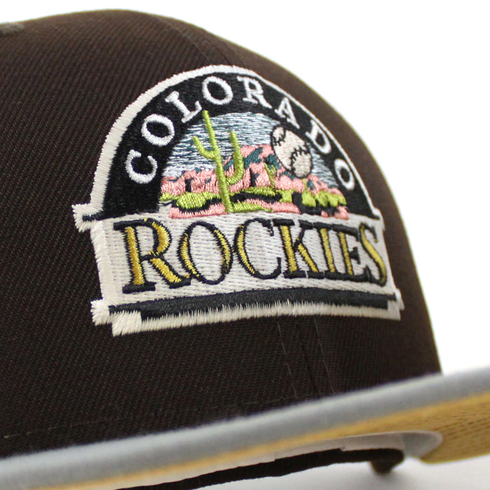 Colorado Rockies EST 1993 New Era 59Fifty Fitted Hat (Glow in the Dark BurntWood Misty Morning Metalic Gold Under Brim)