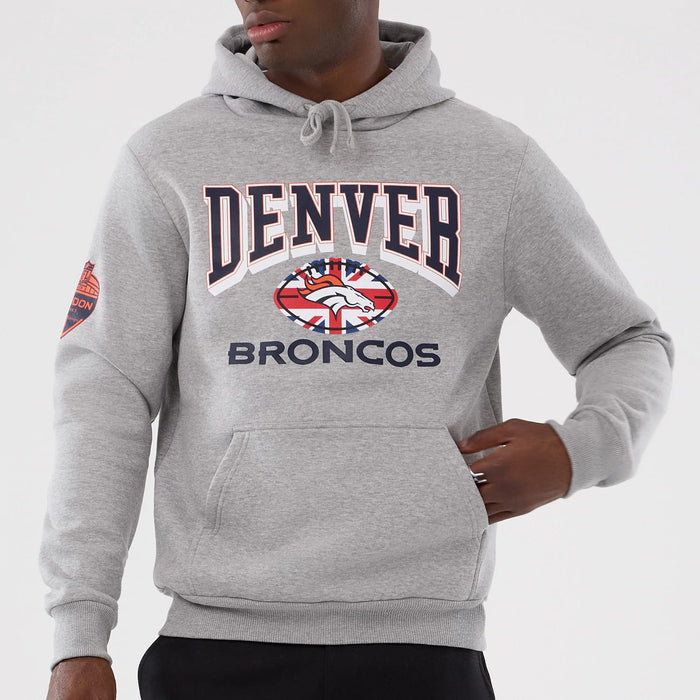 The Male model is wearing Denver Broncos NFL International Series Games 2025 Grey Pullover Hoodie 7
