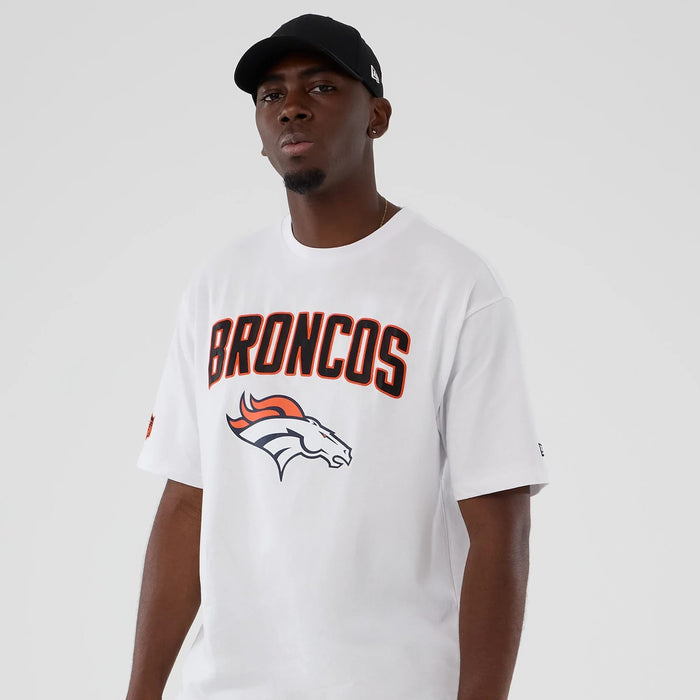 The Male model is wearing Denver Broncos NFL International Series Games 2025 White Premium T-Shirt 7