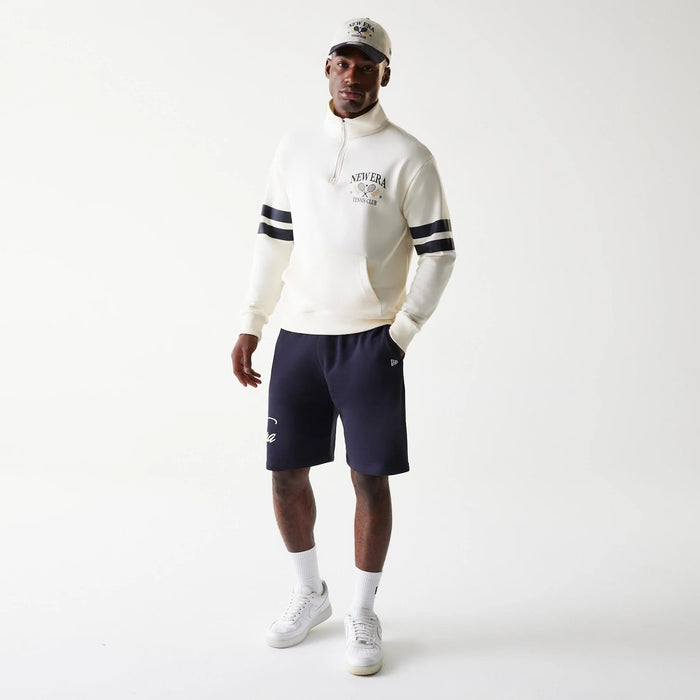 The Male model is wearing New Era Open White Oversized 1/4 Zip Sweater 8