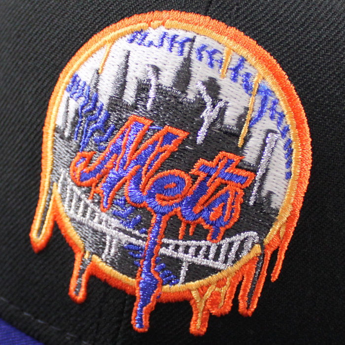 New York ( Drippy Logo )Mets 40th Anniversary New Era 59Fifty Fitted Hat (Black Royal Blue Green Under Brim)