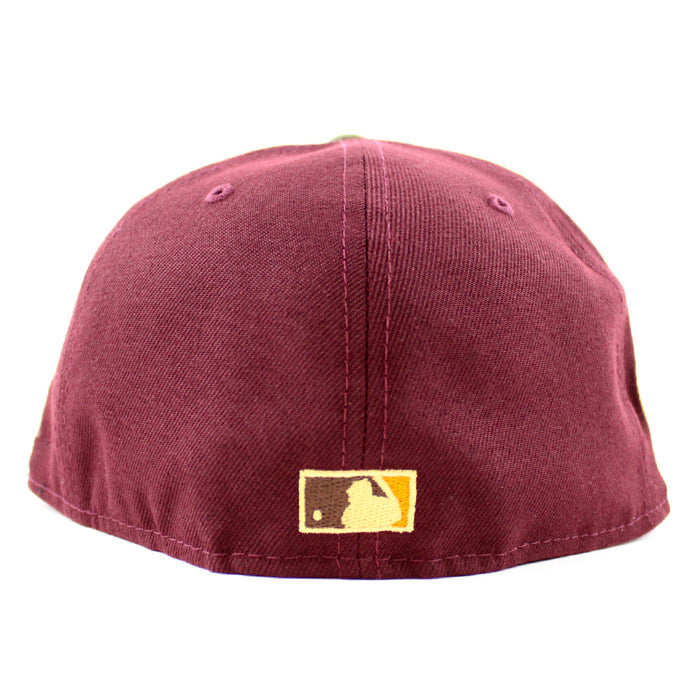 Oakland Athletics 1973 World Series New Era 59Fifty Fitted Hat (MAROON NEW OLIVE TOASTED PEANUT Under Brim)