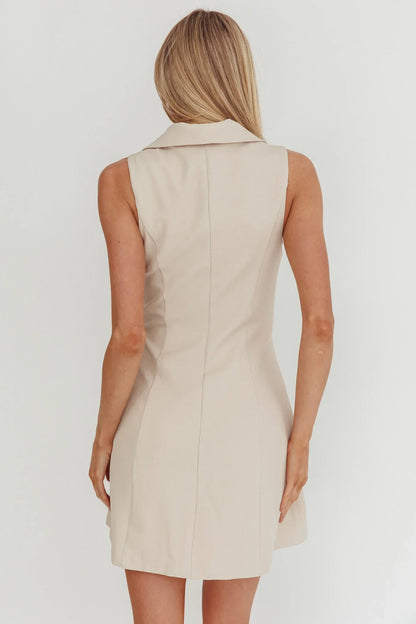 Cary Gold Button Collared Mini Dress Latte