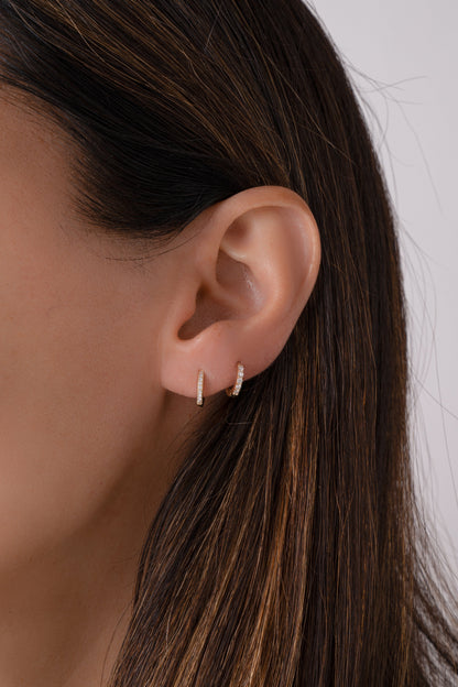 14K Solid Gold 8mm Pavé Lab Grown Diamond Huggies
