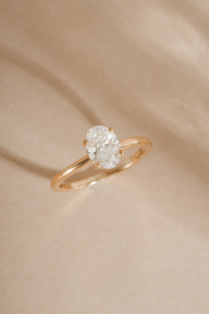 14K Solid Gold Oval Solitaire Lab Grown Diamond Ring
