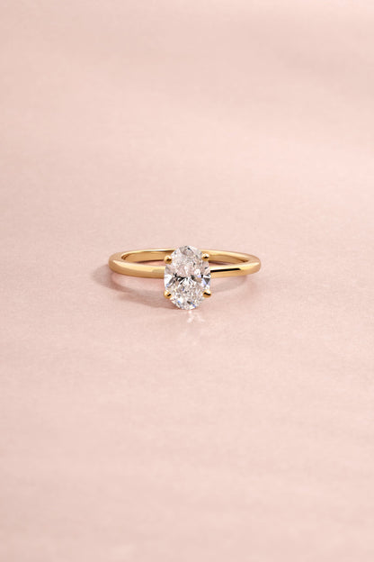 14K Solid Gold Oval Solitaire Lab Grown Diamond Ring