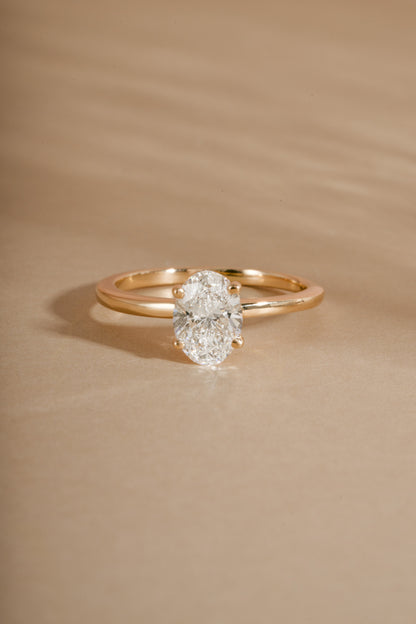 14K Solid Gold Oval Solitaire Lab Grown Diamond Ring
