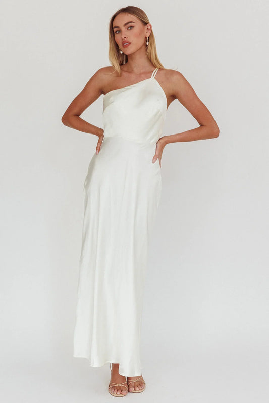 Aubrianna One-Shoulder Strappy Back Dress White