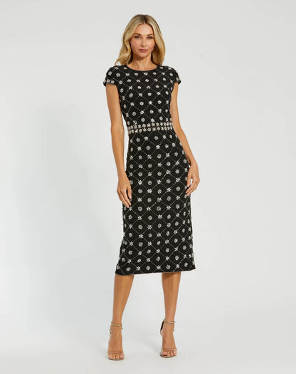 Hand Embellished High Neck Midi Dress