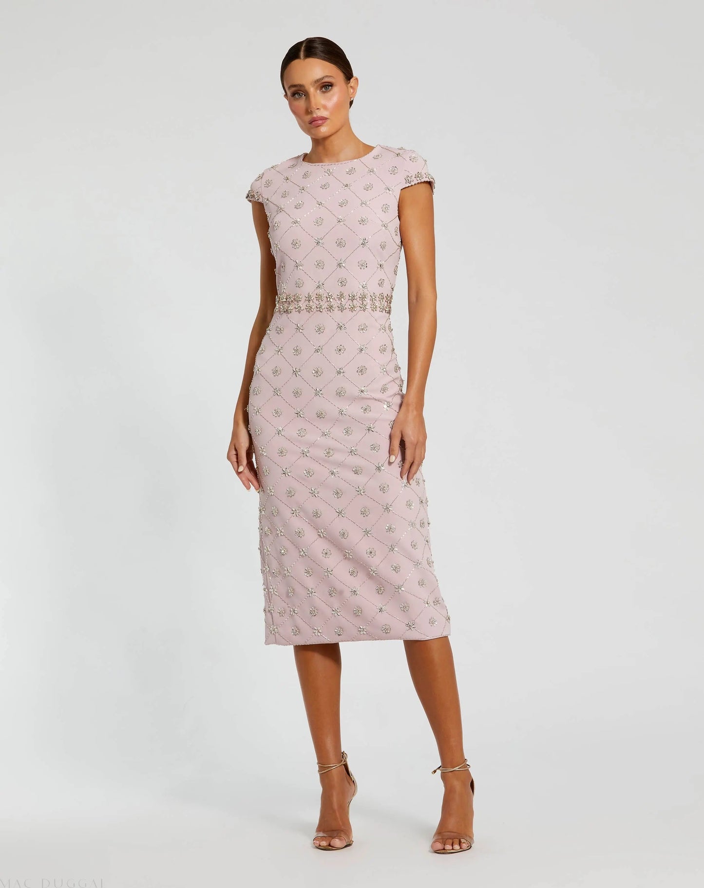 Hand Embellished High Neck Midi Dress