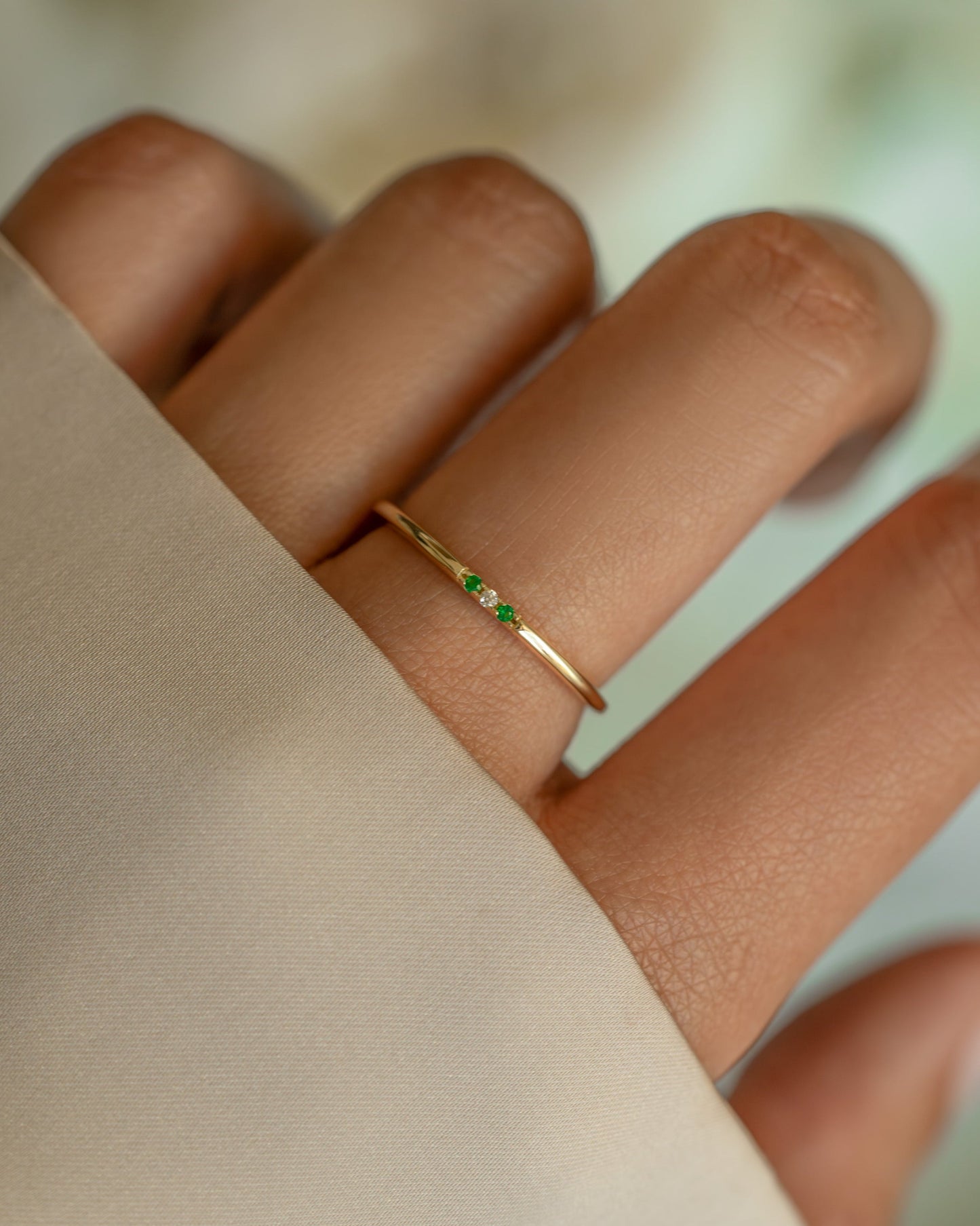 Emerald 3 Stone Diamond Ring