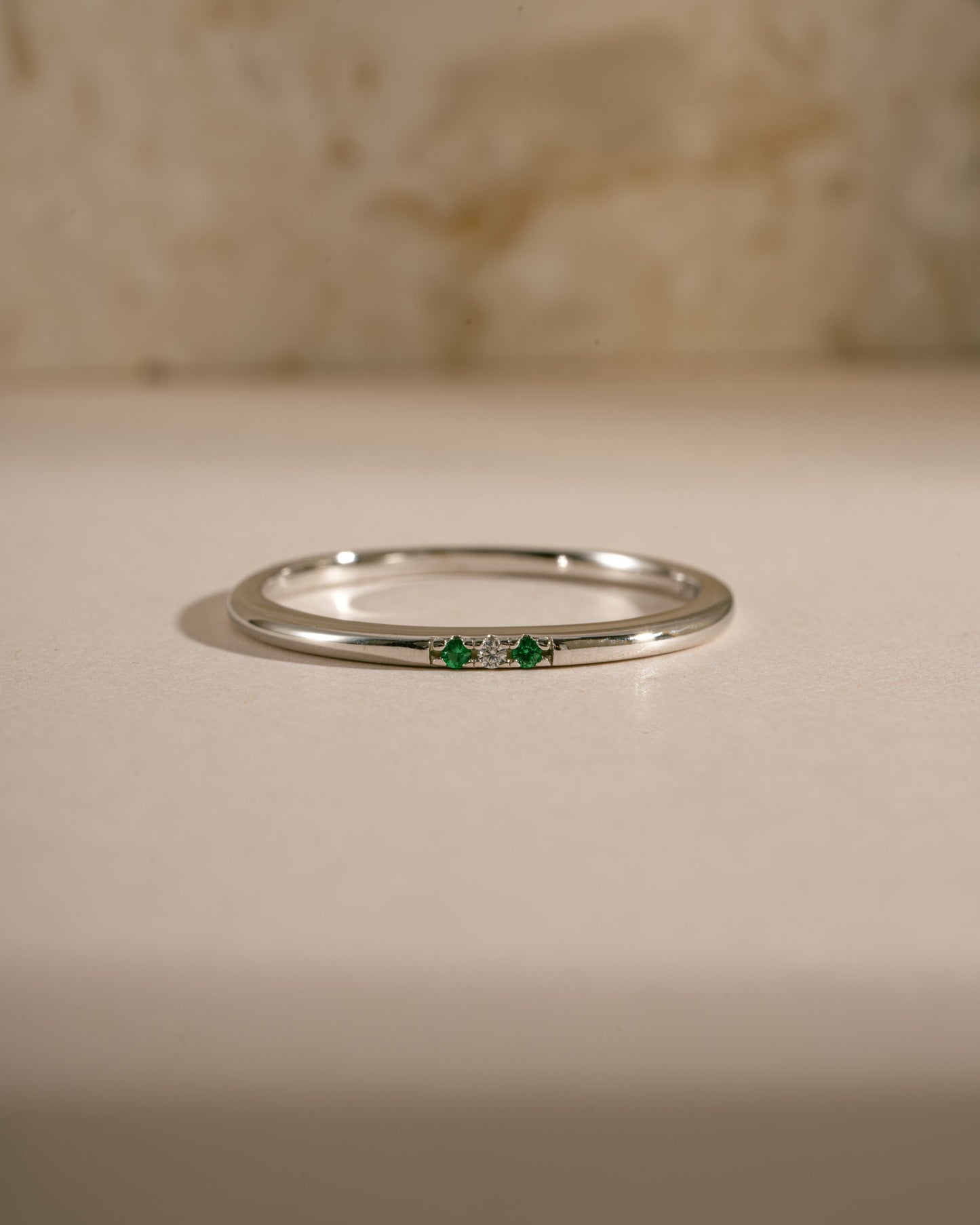Emerald 3 Stone Diamond Ring