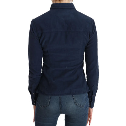 Acht Cotton Blue Corduroy Long Sleeves Shirt Top Blouse