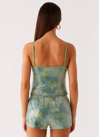 Ajean Sequin Cami Top - Lime Blood