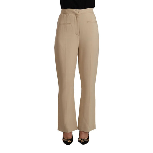Alberta Ferretti Beige Viscose High Waist Flared Dress Trouser Pants