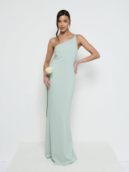 Amelia One Shoulder Crepe Maxi Bridesmaid Dress - Sage
