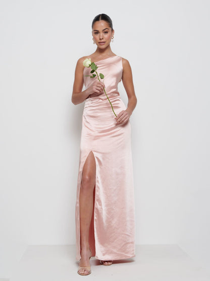 Amelia Ruched Maxi Bridesmaid Dress - Matte True Blush