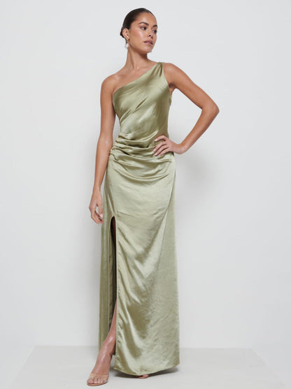 Amelia Ruched Maxi Bridesmaid Dress - Matte Olive