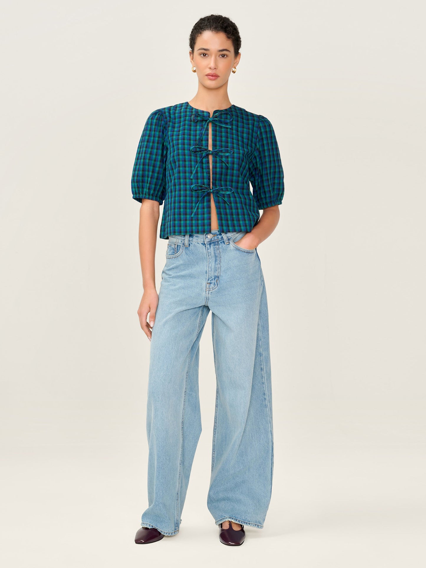 Apollo Blouse in Blue and Green Check