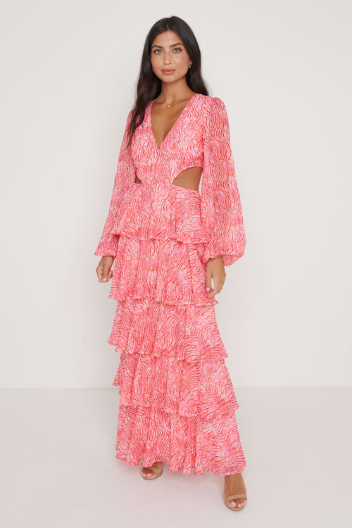 Ashton Cut Out Maxi Dress - Coral Swirl