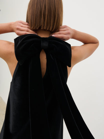 Bella Bow Velvet Mini Dress - Black