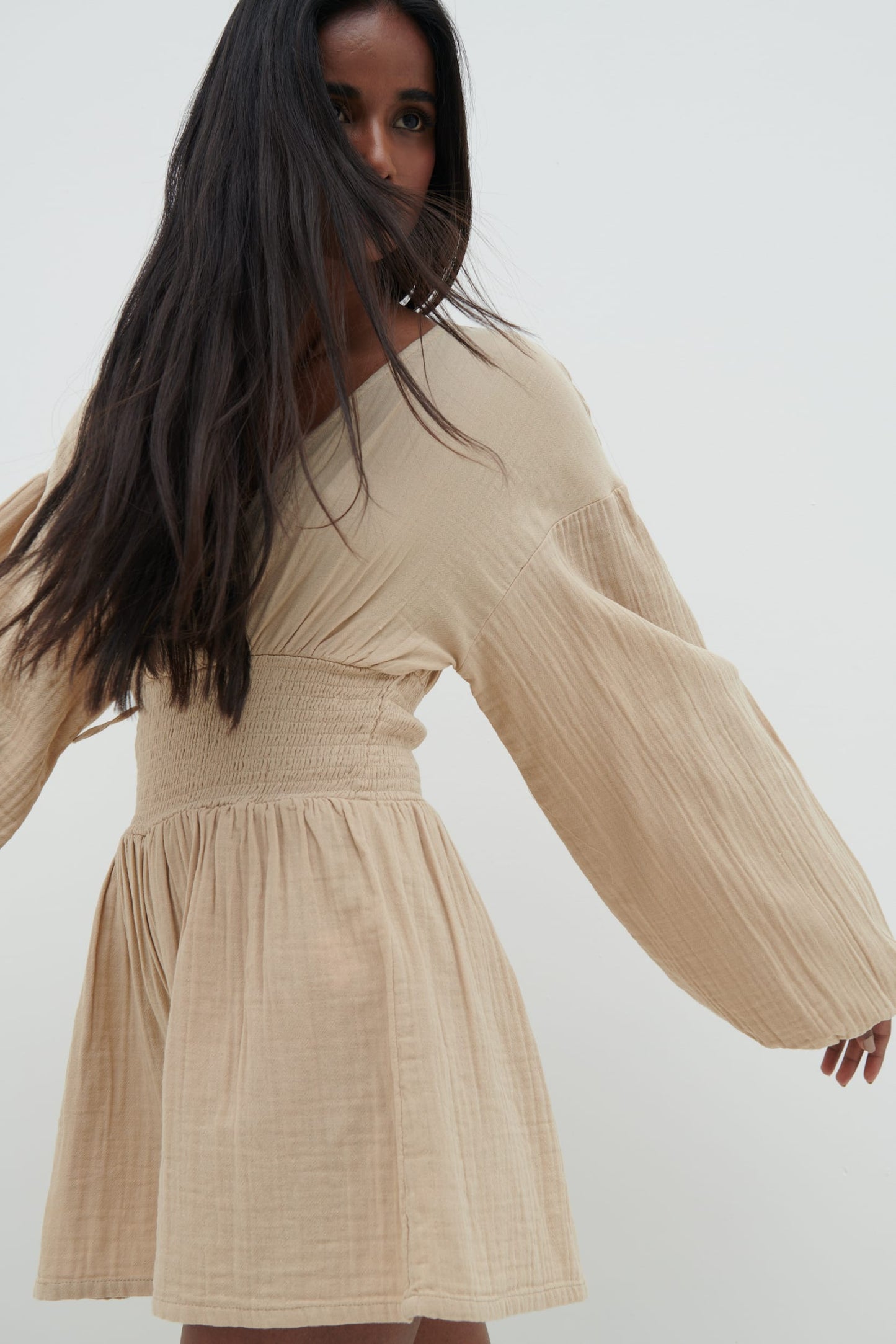 Blake Shirred Playsuit - Beige