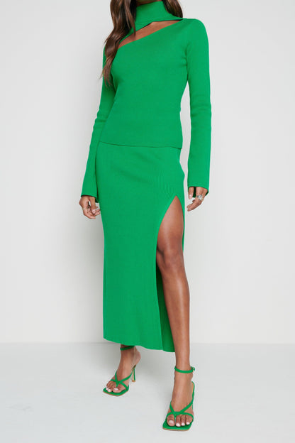Blythe Slit Knit Skirt - Bright Emerald