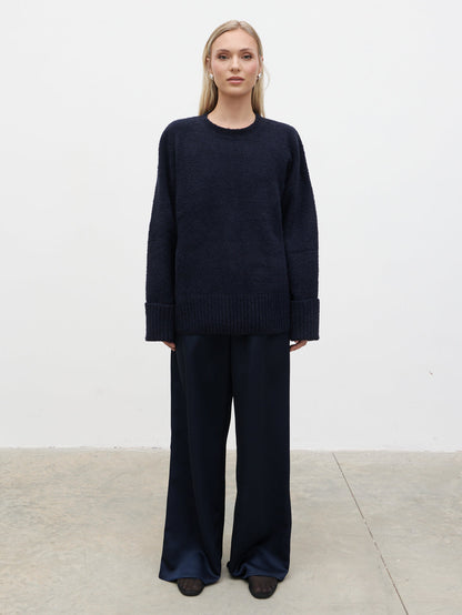 Breya Satin Drawstring Trousers - Navy