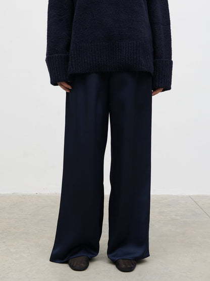 Breya Satin Drawstring Trousers - Navy