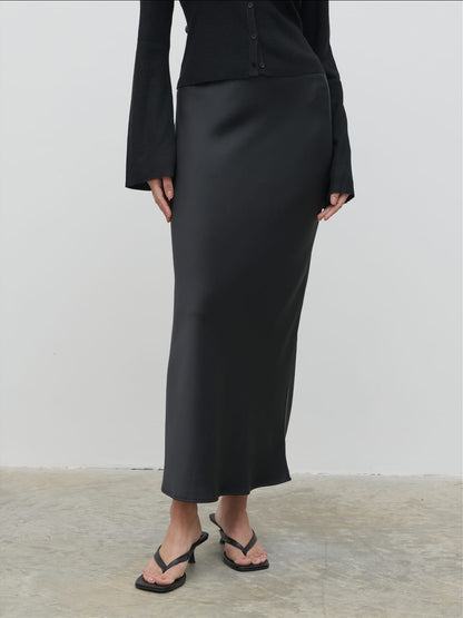 Breya Satin Midaxi Skirt - Black