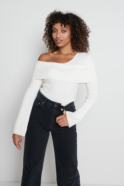 Brigitte Asymmetric Knit Top- Cream