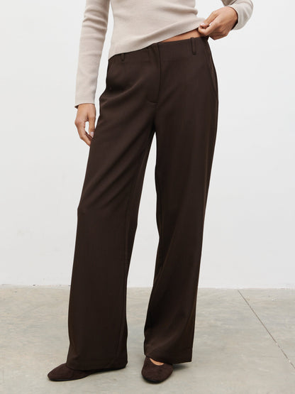 Colson Tailored Wide Leg Trousers - Chocolate