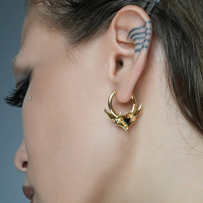 TRIDENT CREST STONE HOOPS EARRINGS