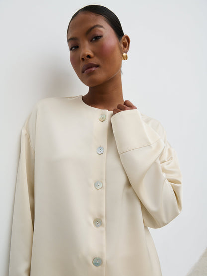 Dua Satin Button Blouse - Oyster