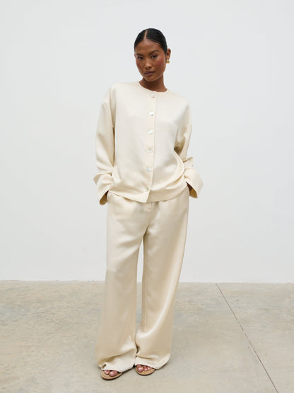 Dua Satin Button Blouse - Oyster