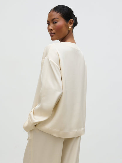 Dua Satin Button Blouse - Oyster