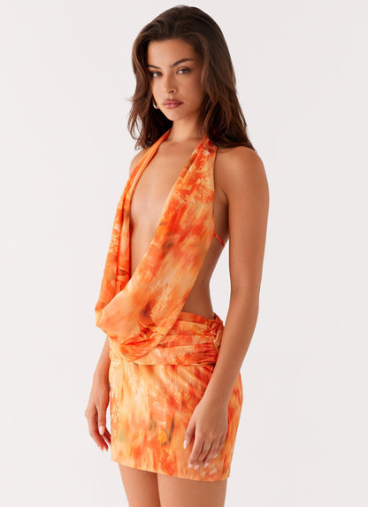 Elysia Chiffon Mini Dress - Sunset Floral
