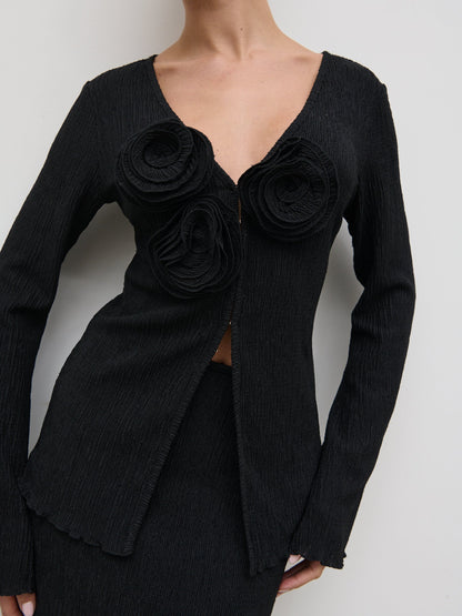 Evalina Crinkle Corsage Detail Top - Black
