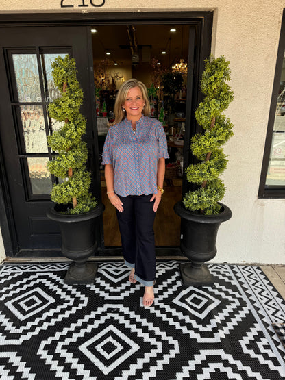 Ivy Jane Block Floral Tuck Blouse
