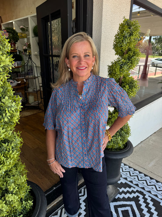 Ivy Jane Block Floral Tuck Blouse