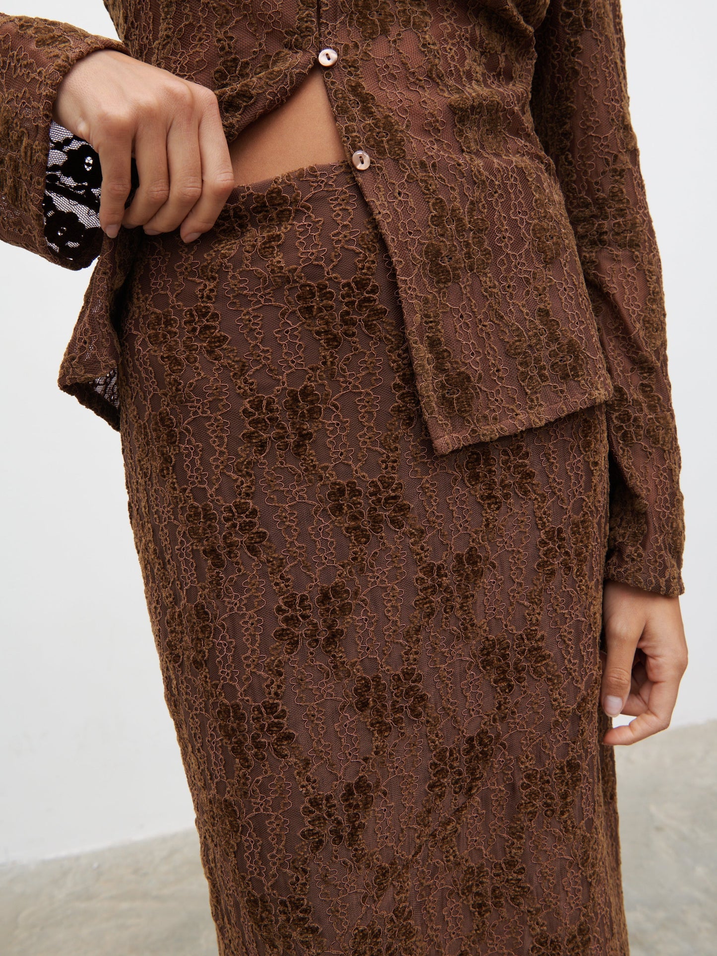 Francessca Lace Maxi Skirt - Brown Velvet